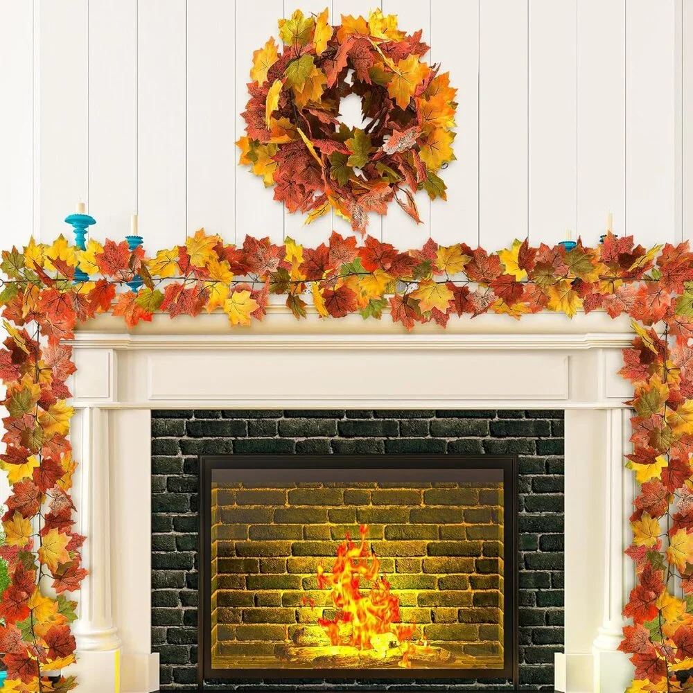 Elegant Autumn Garland with Maple Leaves - 5.9FT Each for Stunning Home Ambiance